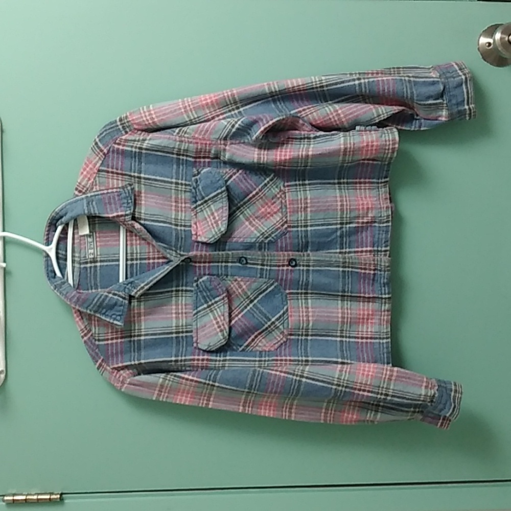 Plaid Button-Up Shirt Crop Western 2  FrontPockets Womens Size M